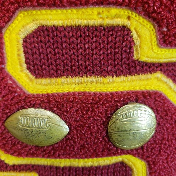50's Cardigan Letterman Football/Basketball Sweater Wool vintage Crimson & Gold - Picture 5 of 11